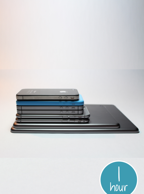 Project image card - click to select this 1 hour project. Image shows a stack of eight iPhones