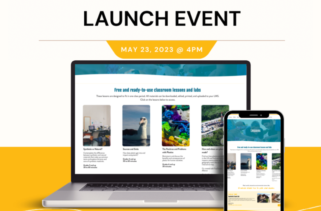 Launch event promotional image showing preview of website