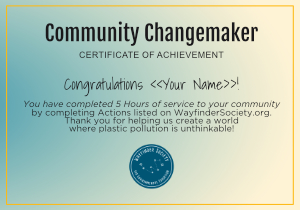 Example of Community Changemaker Certificate earned by completing 5 Hours